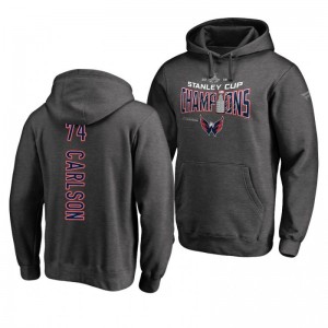 John Carlson Capitals 2018 Heather Charcoal Pullover Stanley Cup Champions Hoodie - Sale