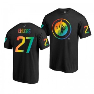 Nikolaj Ehlers Jets Name and Number LGBT Black Rainbow Pride T-Shirt - Sale