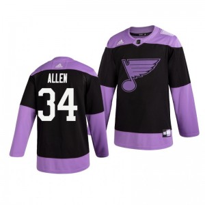 Jake Allen Blues Black Hockey Fights Cancer Practice Jersey - Sale
