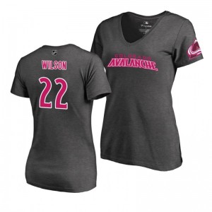 Mother's Day Colorado Avalanche Colin Wilson Pink Wordmark V-Neck Heather Gray T-Shirt - Sale