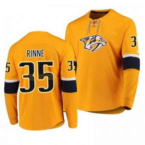 Predators Pekka Rinne Yellow Adidas Platinum Long Sleeve Jersey T-Shirt - Sale