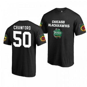 Corey Crawford Blackhawks 2019 Winter Classic Team Logo Name and Number T-Shirt Black - Sale