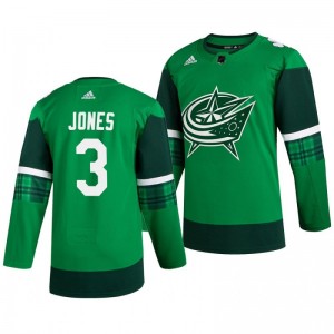 Blue Jackets Seth Jones 2020 St. Patrick's Day Authentic Player Green Jersey - Sale