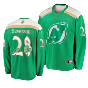 Devils Damon Severson 2019 St. Patrick's Day Replica Fanatics Branded Jersey Green - Sale