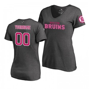 Mother's Day Boston Bruins Custom Pink Wordmark V-Neck Heather Gray T-Shirt - Sale