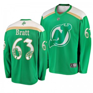 Devils Jesper Bratt 2019 St. Patrick's Day Replica Fanatics Branded Jersey Green - Sale
