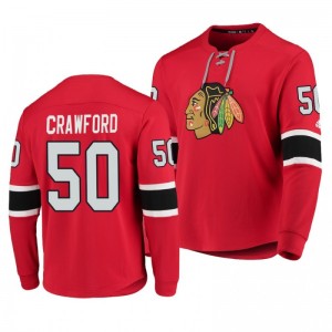 Blackhawks Corey Crawford Red Platinum Long Sleeve Jersey T-Shirt - Sale