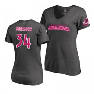Mother's Day Colorado Avalanche Carl Soderberg Pink Wordmark V-Neck Heather Gray T-Shirt - Sale