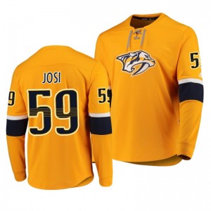 Predators Roman Josi Yellow Adidas Platinum Long Sleeve Jersey T-Shirt - Sale