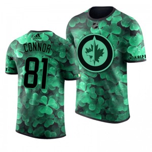 Jets Kyle Connor St. Patrick's Day Green Lucky Shamrock Adidas T-shirt - Sale