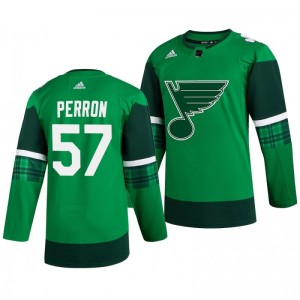 Blues David Perron 2020 St. Patrick's Day Authentic Player Green Jersey - Sale
