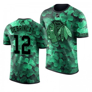 Blackhawks Alex DeBrincat St. Patrick's Day Green Lucky Shamrock Adidas T-shirt - Sale