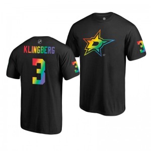 John Klingberg Stars 2019 Rainbow Pride Name and Number LGBT Black T-Shirt - Sale