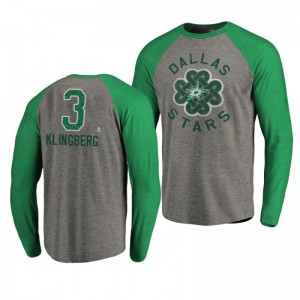 John Klingberg Stars 2019 St. Patrick's Day Heathered Gray Luck Tradition Tri-Blend Raglan T-Shirt - Sale