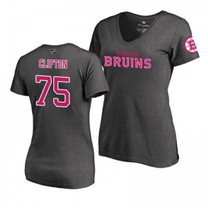 Mother's Day Boston Bruins Connor Clifton Pink Wordmark V-Neck Heather Gray T-Shirt - Sale
