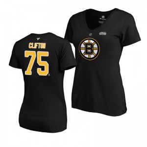 Bruins 2019 Stanley Cup Final Connor Clifton Authentic Stack Black Women's T-Shirt - Sale