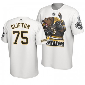 2019 Stanley Cup Final Bruins Connor Clifton Cartoon Mascot T-Shirt - White - Sale