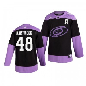 Jordan Martinook Hurricanes Black Hockey Fights Cancer Practice Jersey - Sale