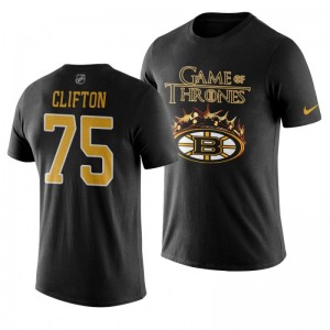 Bruins Black Crown Game of Thrones Connor Clifton T-Shirt - Sale