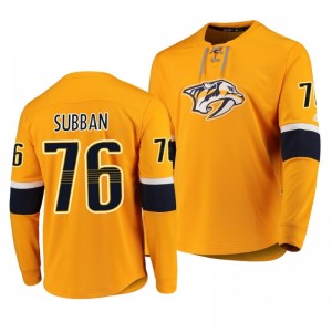 Predators P.K. Subban Yellow Adidas Platinum Long Sleeve Jersey T-Shirt - Sale