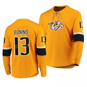 Predators Nick Bonino Yellow Platinum Long Sleeve Jersey T-Shirt - Sale