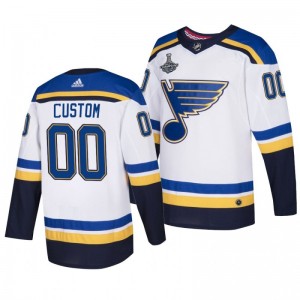 Blues 2019 Stanley Cup Champions White Adidas Authentic Custom Jersey - Sale