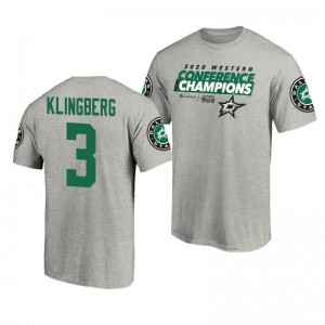 Men's 2020 Western Conference Champions Stars John Klingberg Gray Locker Room Taped Up T-Shirt - Sale