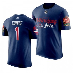 Winnipeg Jets Eric Comrie 2019 Heritage Classic Saskatchewan Navy T-Shirt - Sale
