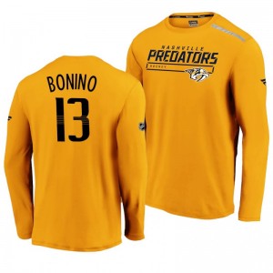 Predators Nick Bonino 2020 Authentic Pro Clutch Long Sleeve Yellow T-Shirt - Sale