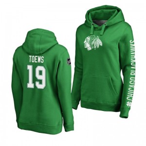 Jonathan Toews Chicago Blackhawks St. Patrick's Day Green Women's Pullover Hoodie - Sale