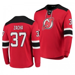 Devils Pavel Zacha Red Adidas Platinum Long Sleeve Jersey T-Shirt - Sale