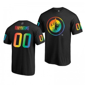 Custom Jets Name and Number LGBT Black Rainbow Pride T-Shirt - Sale