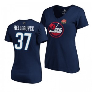 Jets Connor Hellebuyck Women's 2019 Heritage Classic Primary Logo T-Shirt Navy - Sale