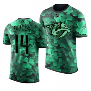 Predators Mattias Ekholm St. Patrick's Day Green Lucky Shamrock Adidas T-shirt - Sale