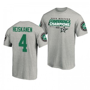 Men's 2020 Western Conference Champions Stars Miro Heiskanen Gray Locker Room Taped Up T-Shirt - Sale