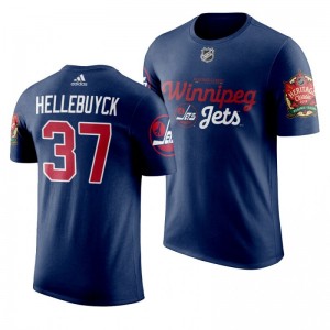 Winnipeg Jets Connor Hellebuyck 2019 Heritage Classic Saskatchewan Navy T-Shirt - Sale