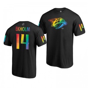 Mattias Ekholm Predators Black Rainbow Pride Name and Number T-Shirt - Sale