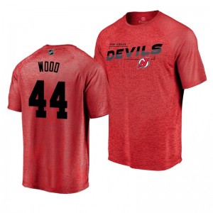 Miles Wood New Jersey Devils Red Amazement Raglan Player T-Shirt - Sale