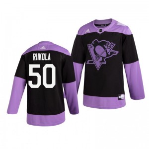 Juuso Riikola Penguins Black Hockey Fights Cancer Practice Jersey - Sale