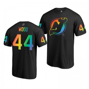 Miles Wood Devils Black Rainbow Pride Name and Number T-Shirt - Sale