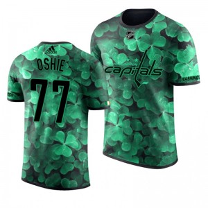 Capitals T. J. Oshie St. Patrick's Day Green Lucky Shamrock Adidas T-shirt - Sale