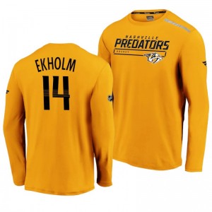 Predators Mattias Ekholm 2020 Authentic Pro Clutch Long Sleeve Yellow T-Shirt - Sale