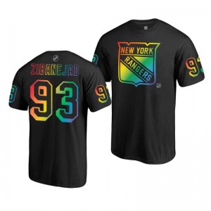 Mika Zibanejad Rangers Black Rainbow Pride Name and Number T-Shirt - Sale