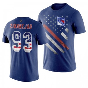 Mika Zibanejad Rangers Blue Independence Day T-Shirt - Sale