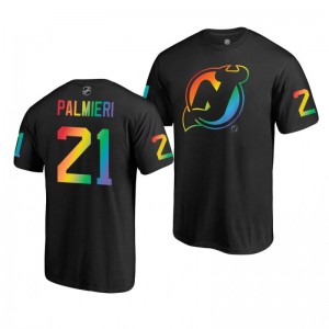 Kyle Palmieri Devils Black Rainbow Pride Name and Number T-Shirt - Sale