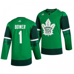 Maple Leafs Johnny Bower 2020 St. Patrick's Day Authentic Player Green Jersey - Sale
