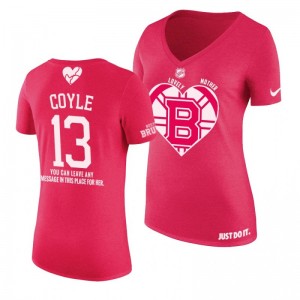 Charlie Coyle Boston Bruins Mother's Day V-neck Pink T-shirt - Sale