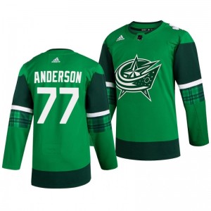 Blue Jackets Josh Anderson 2020 St. Patrick's Day Authentic Player Green Jersey - Sale