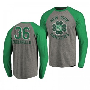 Mats Zuccarello Rangers 2019 St. Patrick's Day Heathered Gray Luck Tradition Tri-Blend Raglan T-Shirt - Sale