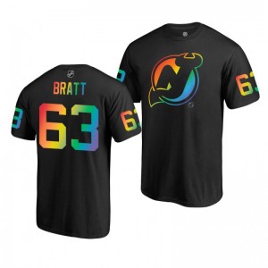 Jesper Bratt Devils Black Rainbow Pride Name and Number T-Shirt - Sale